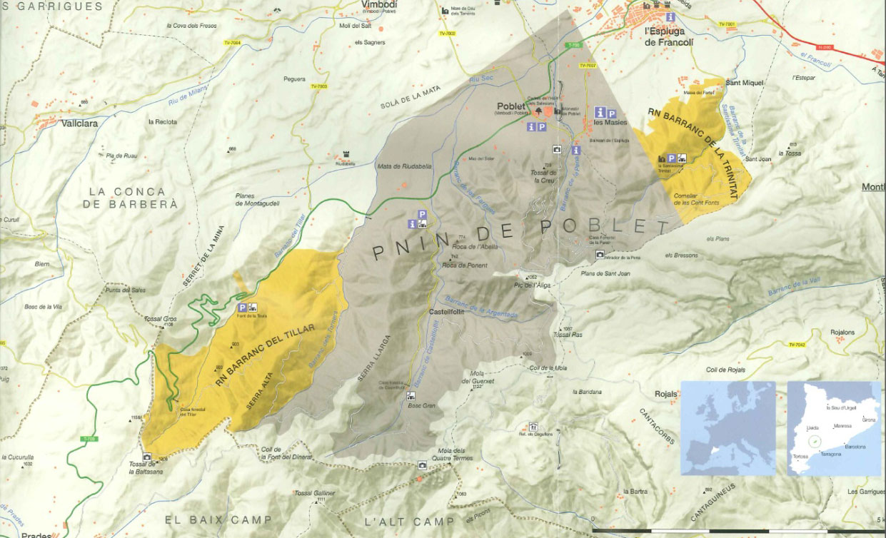 Figure 1. Location of Poblet Natural Site of National Interest (abbreviated as PNIN in Catalan).
